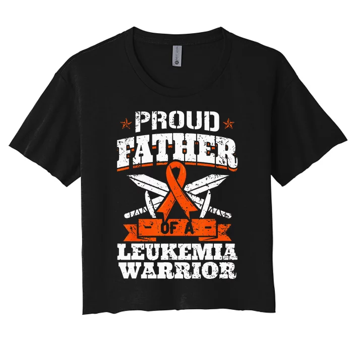 Proud Father Of A Leukemia Warrior Dad Awareness Ribbon Women's Crop Top Tee