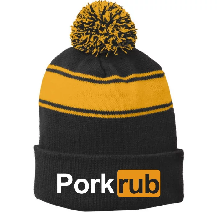 Porkrub Funny Pork Rub Stripe Pom Pom Beanie