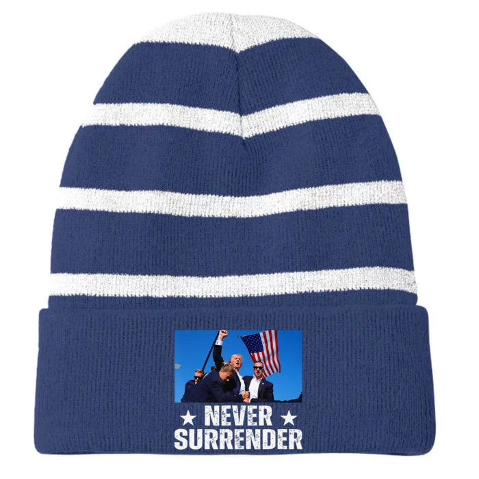 Pray For President Trump Never Surrender God Bless Trump Striped Beanie with Solid Band