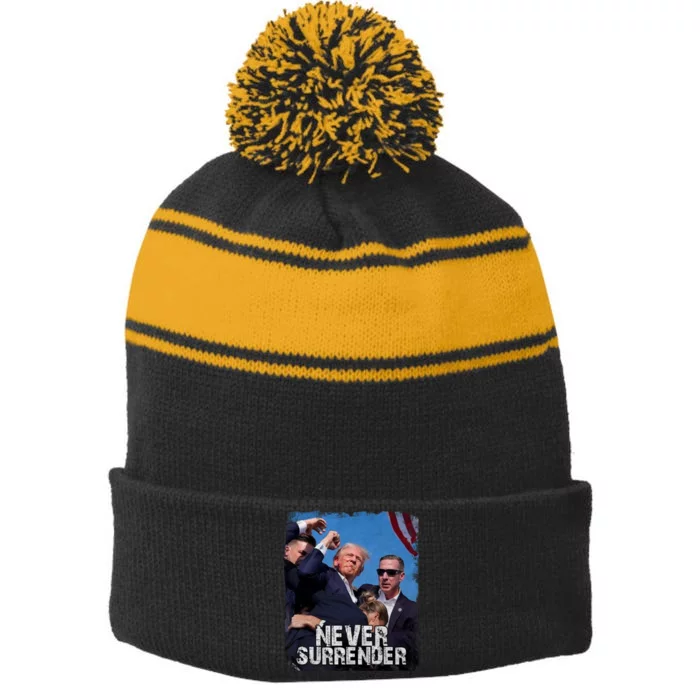 Pray For President Trump Never Surrender Stripe Pom Pom Beanie