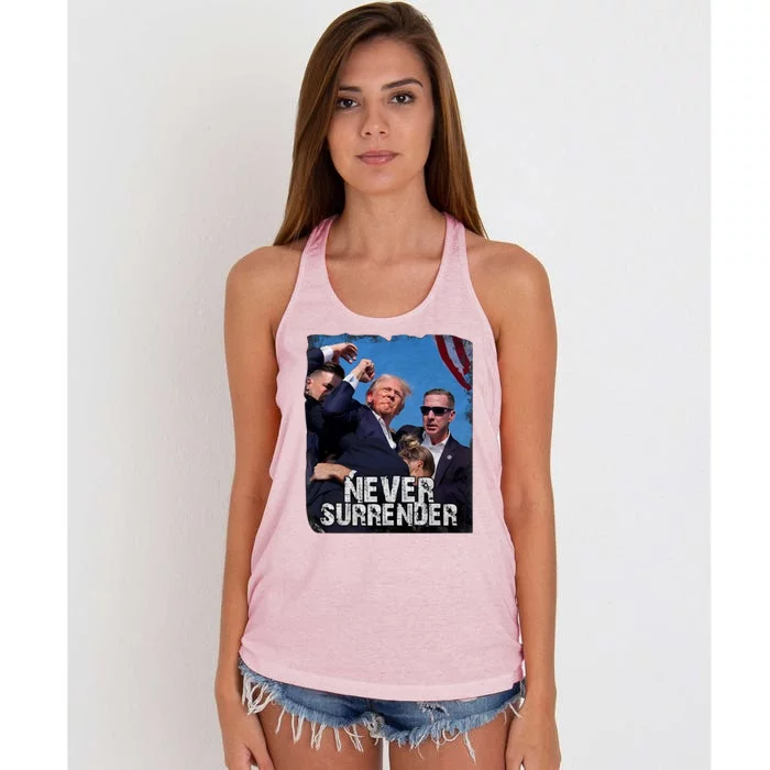 Pray For President Trump Never Surrender Women's Knotted Racerback Tank