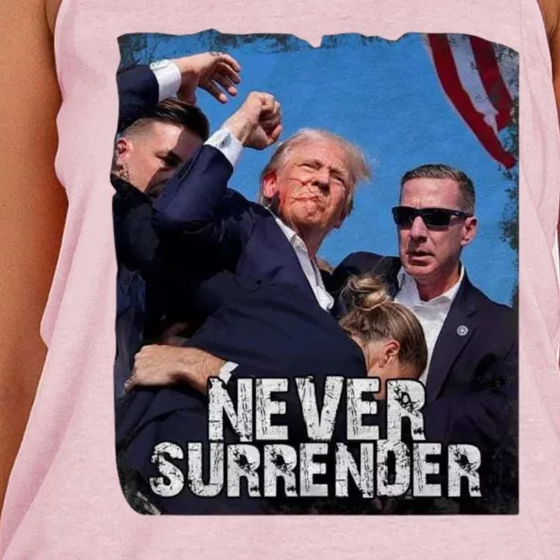 Pray For President Trump Never Surrender Women's Knotted Racerback Tank