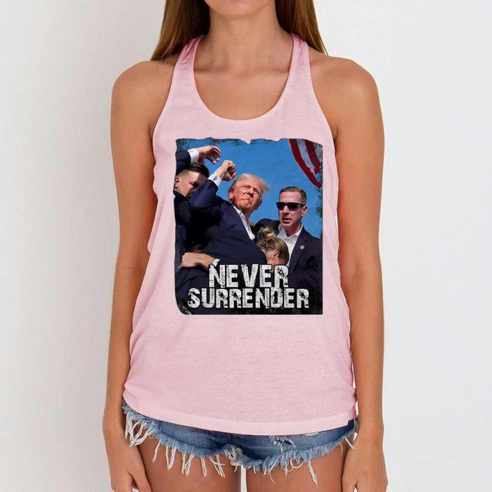 Pray For President Trump Never Surrender Women's Knotted Racerback Tank