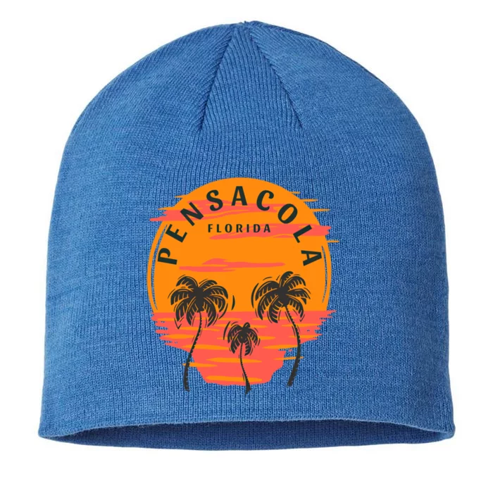 Pensacola Florida Palm Trees Sunset Skull Beach Vacation Gift 8 1/2in Sustainable Knit Beanie