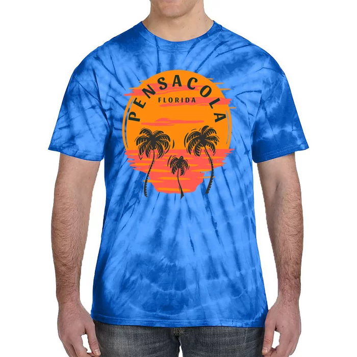 Pensacola Florida Palm Trees Sunset Skull Beach Vacation Gift Tie-Dye T-Shirt