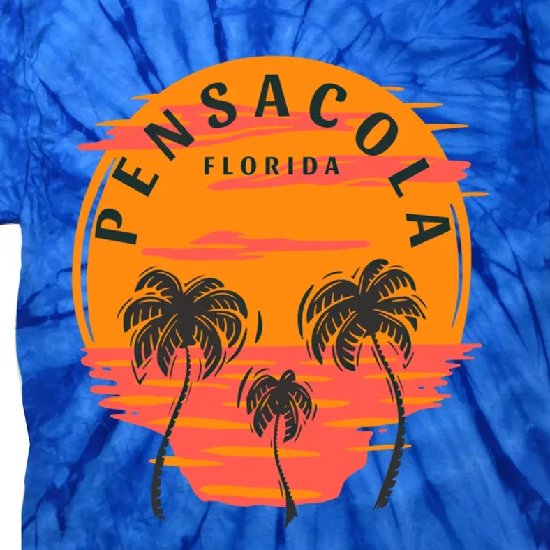 Pensacola Florida Palm Trees Sunset Skull Beach Vacation Gift Tie-Dye T-Shirt