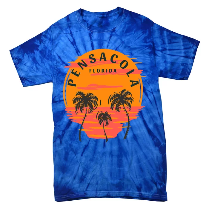 Pensacola Florida Palm Trees Sunset Skull Beach Vacation Gift Tie-Dye T-Shirt