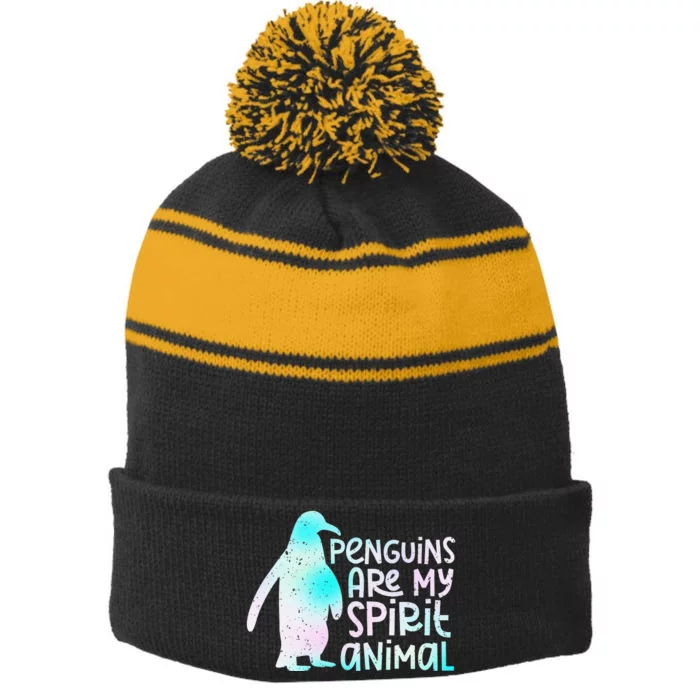 Penguin Funny Penguin Penguin Lover Stripe Pom Pom Beanie