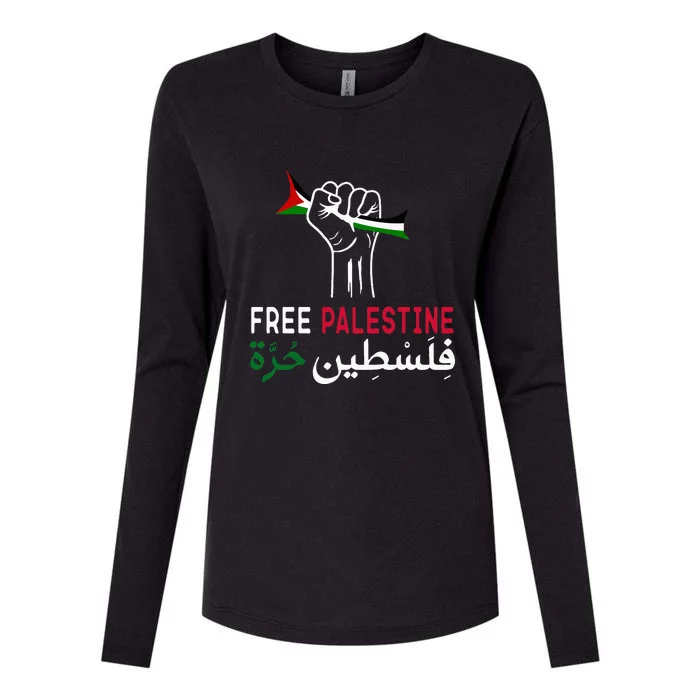 Palestine Free Palestine in Arabic Free Gaza Palestine Flag Womens Cotton Relaxed Long Sleeve T-Shirt