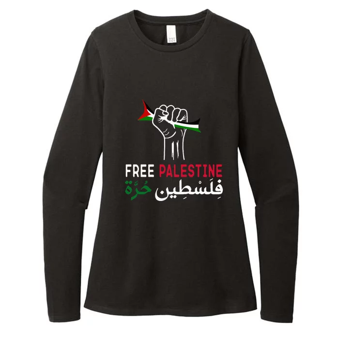 Palestine Free Palestine in Arabic Free Gaza Palestine Flag Womens CVC Long Sleeve Shirt