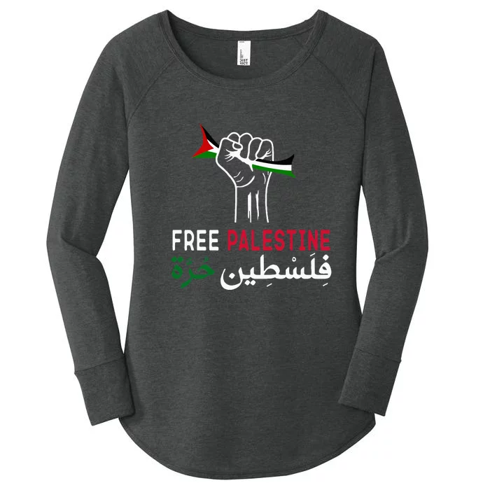 Palestine Free Palestine in Arabic Free Gaza Palestine Flag Women's Perfect Tri Tunic Long Sleeve Shirt