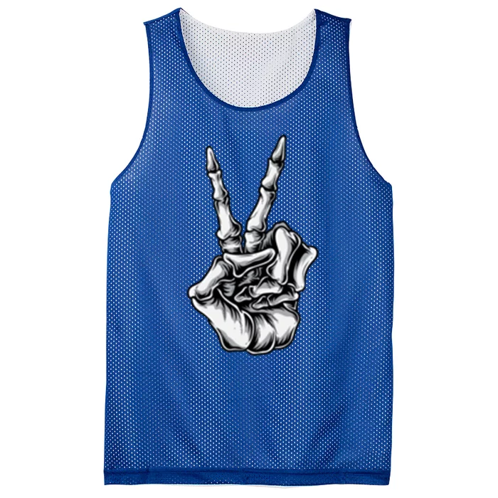 Pocket Funny Peace Sign Skeleton Hand Cool Halloween Cute Gift Mesh Reversible Basketball Jersey Tank