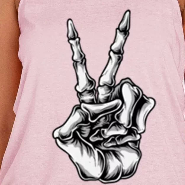 Pocket Funny Peace Sign Skeleton Hand Cool Halloween Cute Gift Women's Knotted Racerback Tank