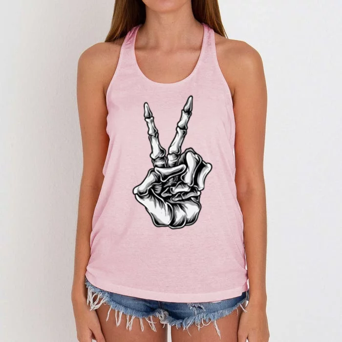 Pocket Funny Peace Sign Skeleton Hand Cool Halloween Cute Gift Women's Knotted Racerback Tank