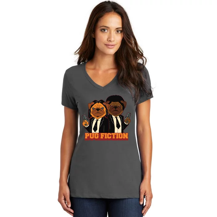 Pug Fiction Women's V-Neck T-Shirt