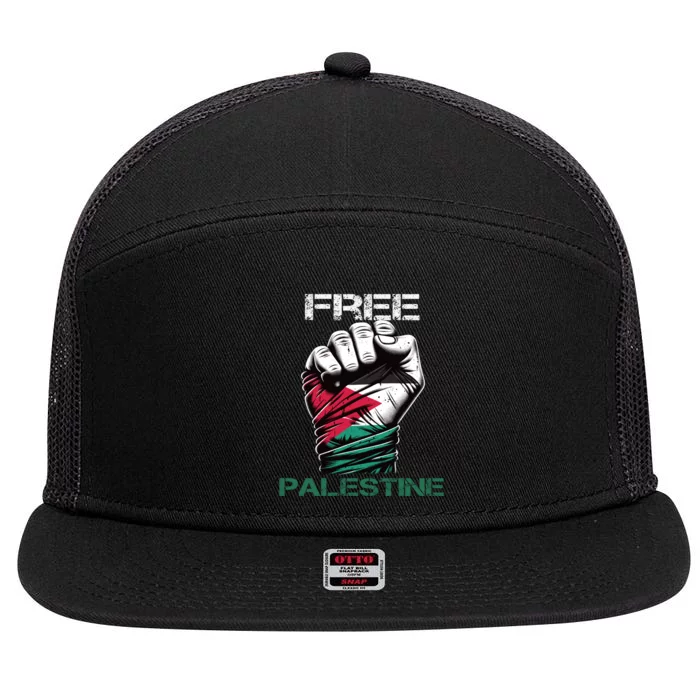 Palestine Free Palestine In Arabic Free Gaza Palestine Flag Design 7 Panel Mesh Trucker Snapback Hat