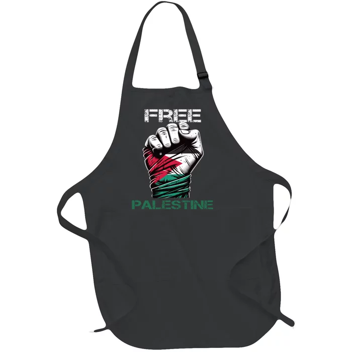 Palestine Free Palestine In Arabic Free Gaza Palestine Flag Design Full-Length Apron With Pocket