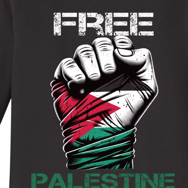 Palestine Free Palestine In Arabic Free Gaza Palestine Flag Design Baby Long Sleeve Bodysuit