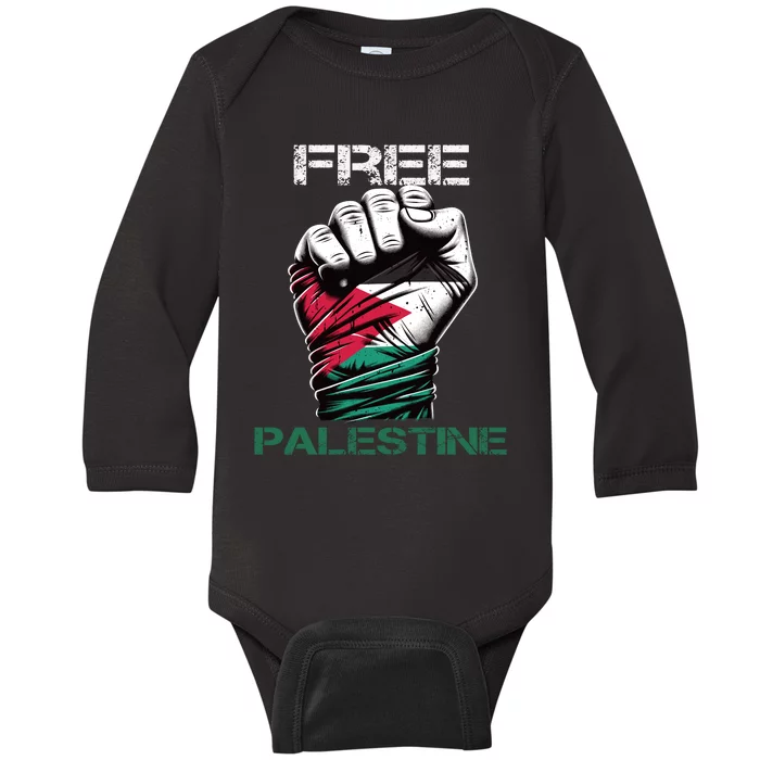 Palestine Free Palestine In Arabic Free Gaza Palestine Flag Design Baby Long Sleeve Bodysuit