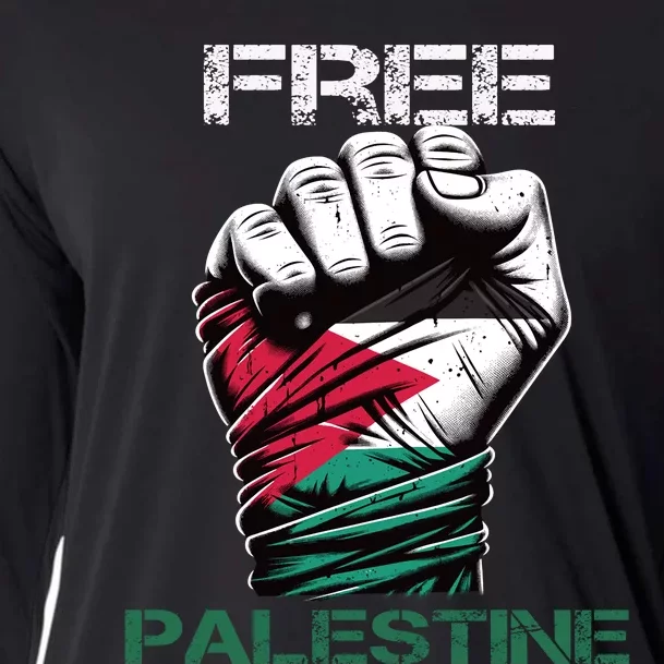 Palestine Free Palestine In Arabic Free Gaza Palestine Flag Design Cooling Performance Long Sleeve Crew