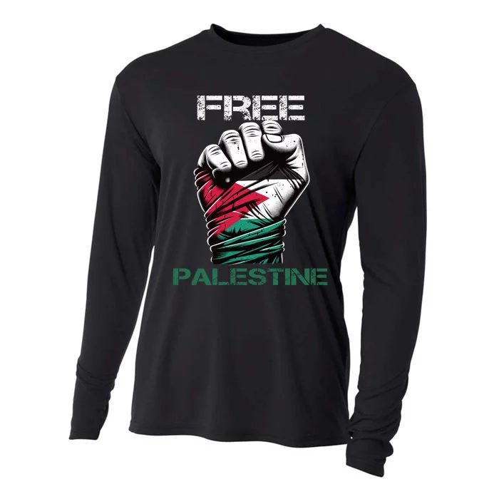 Palestine Free Palestine In Arabic Free Gaza Palestine Flag Design Cooling Performance Long Sleeve Crew