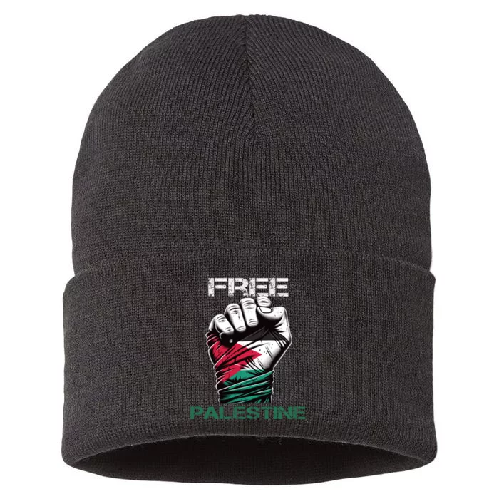 Palestine Free Palestine In Arabic Free Gaza Palestine Flag Design Sustainable Knit Beanie