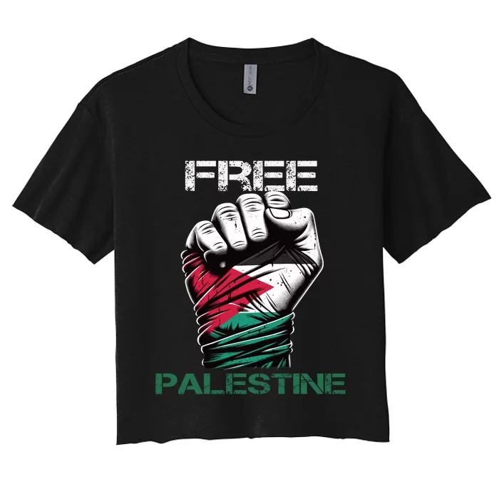 Palestine Free Palestine In Arabic Free Gaza Palestine Flag Design Women's Crop Top Tee