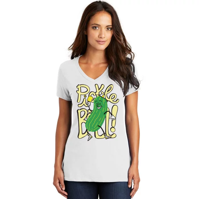 Pickleball Funny Pickle Sport Women's V-Neck T-Shirt