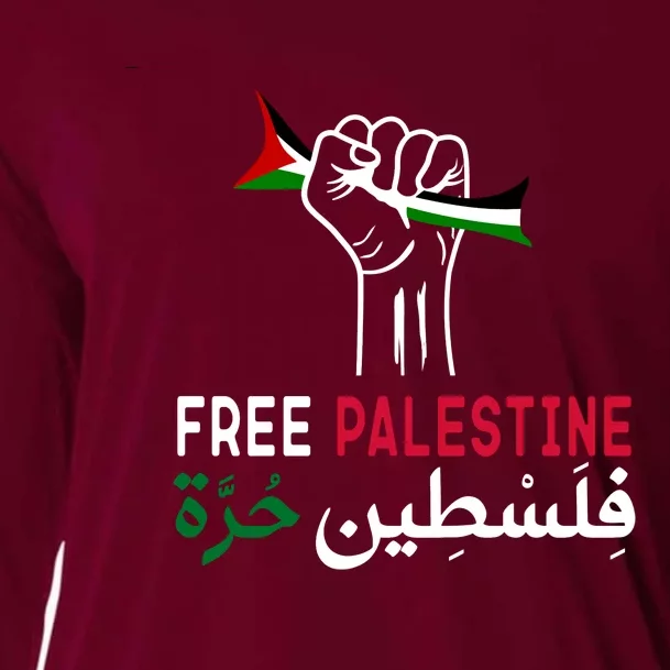 Palestine Free Palestine In Arabic Free Gaza Palestine Flag Support Cooling Performance Long Sleeve Crew