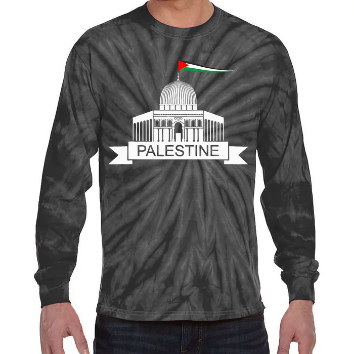 Palestine Free Palestine In Arabic Free Gaza Palestine Flag Tie-Dye Long Sleeve Shirt