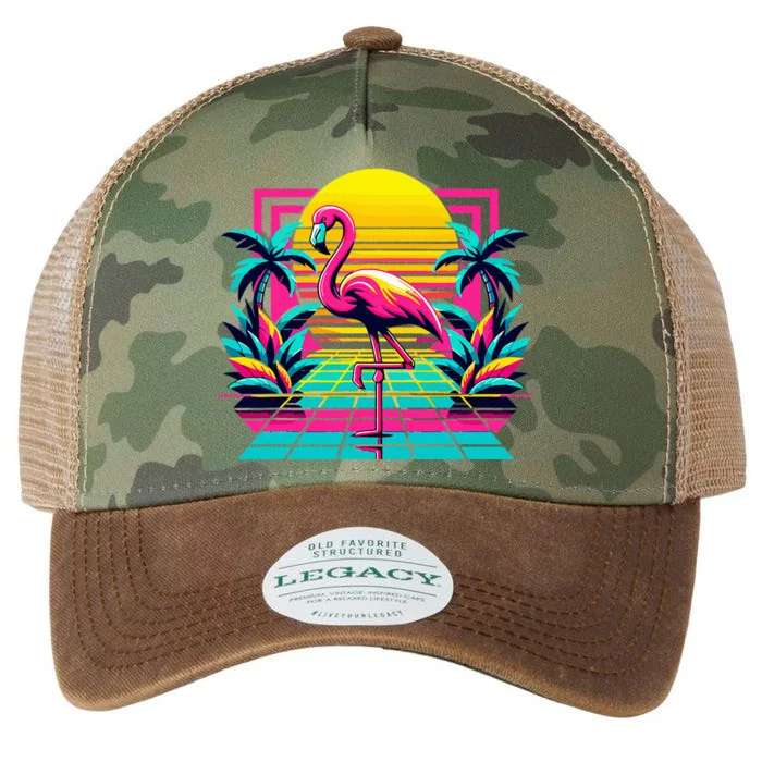 Pink Flamingo Palm Trees Tropical Summer Legacy Tie Dye Trucker Hat