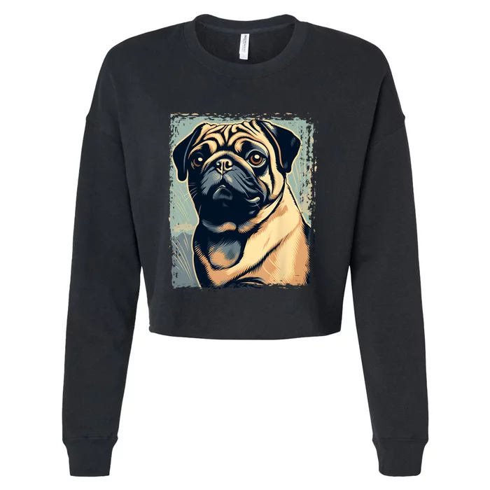 Pug Funny Pug Owner Watercolor Pug Lover Funny Cropped Pullover Crew