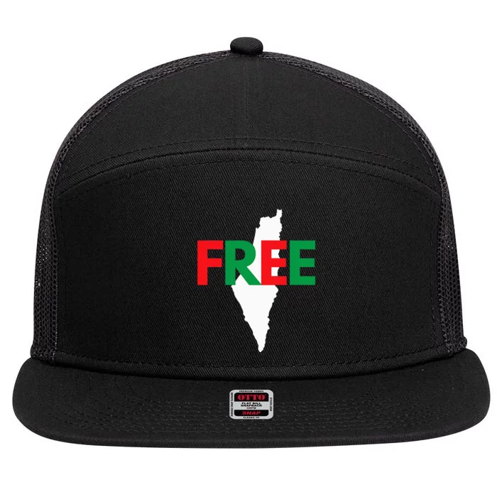 Palestine Free Palestine In Arabic Free Gaza Palestine Flag 7 Panel Mesh Trucker Snapback Hat