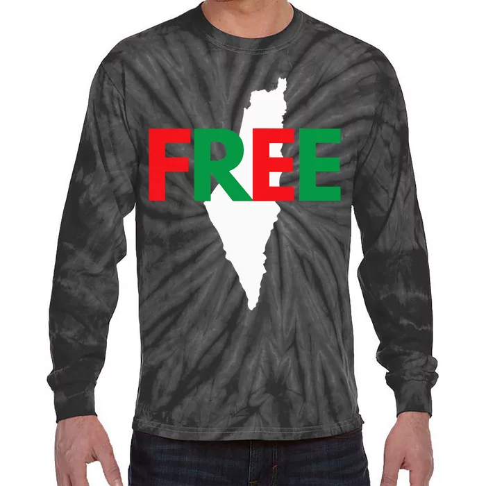 Palestine Free Palestine In Arabic Free Gaza Palestine Flag Tie-Dye Long Sleeve Shirt