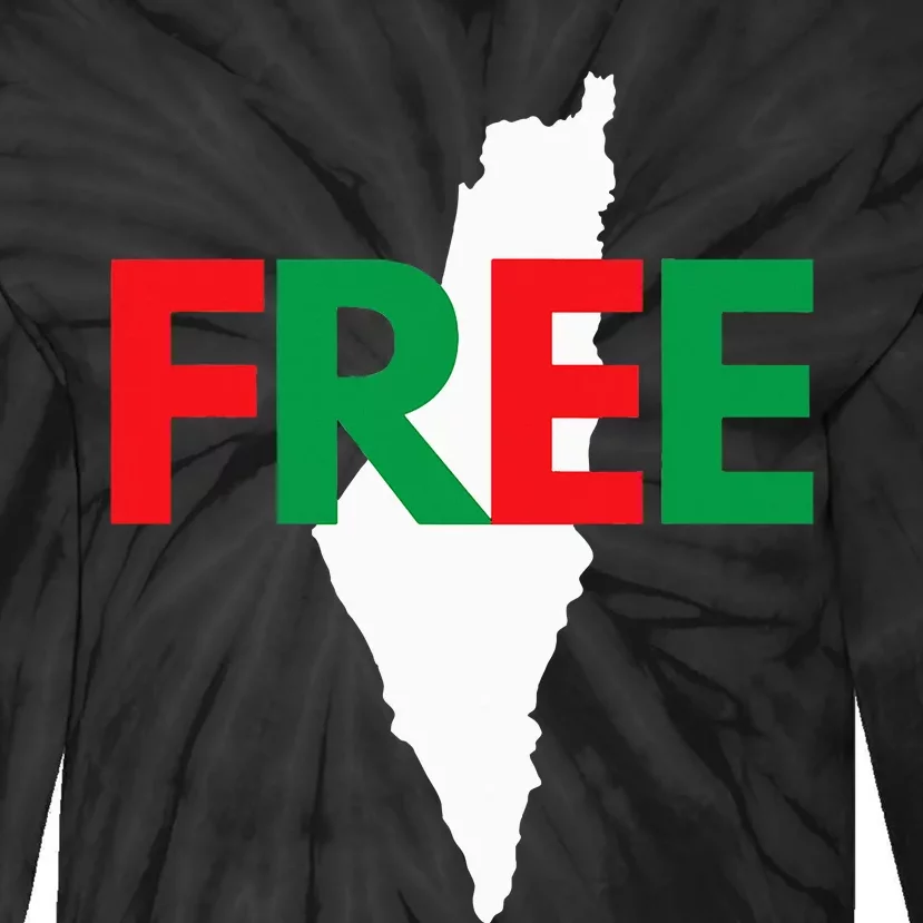 Palestine Free Palestine In Arabic Free Gaza Palestine Flag Tie-Dye Long Sleeve Shirt