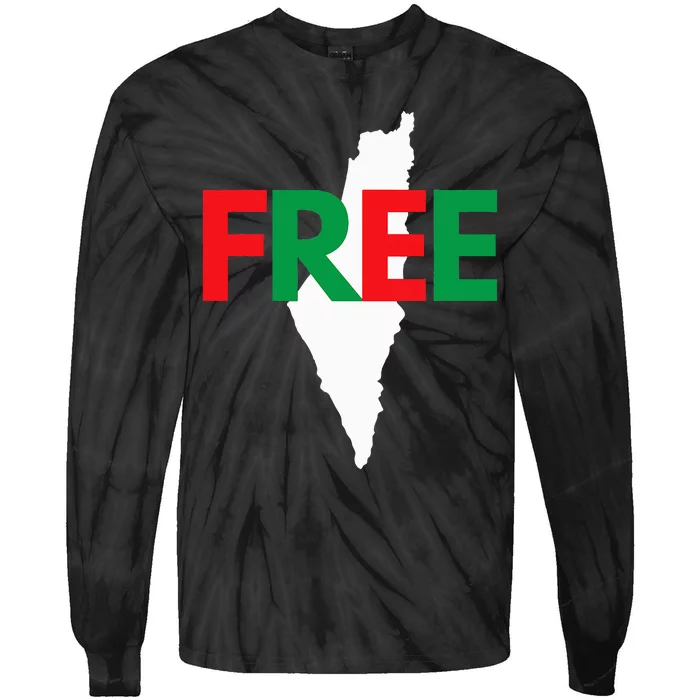 Palestine Free Palestine In Arabic Free Gaza Palestine Flag Tie-Dye Long Sleeve Shirt