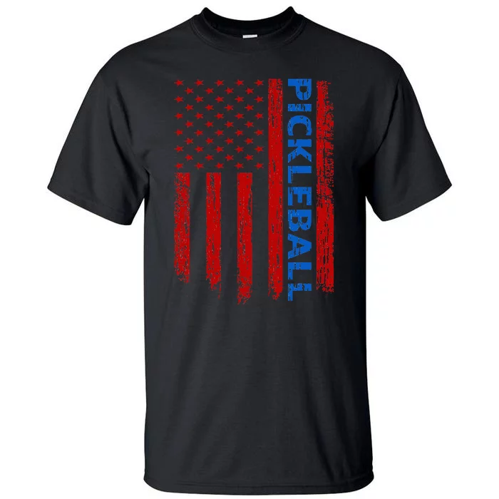 Pickleball Flag Playing Paddleball America Flag Tall T-Shirt