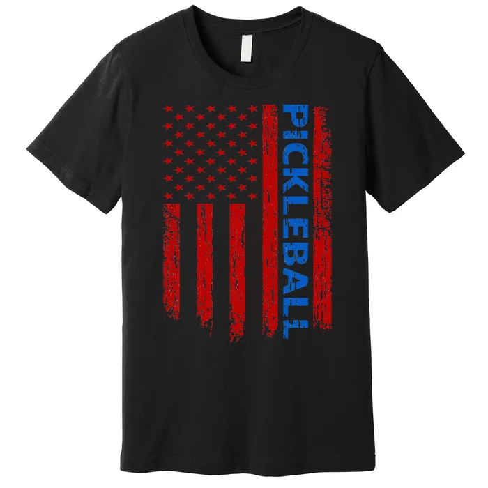 Pickleball Flag Playing Paddleball America Flag Premium T-Shirt