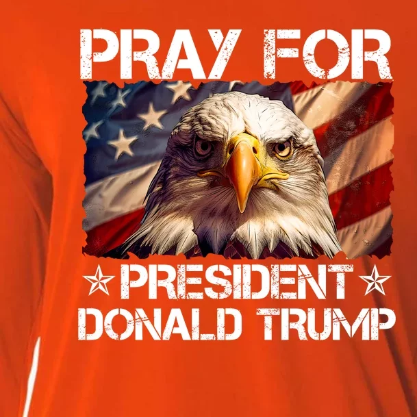 Pray For President Donald Trump American Flag Eagle Cooling Performance Long Sleeve Crew