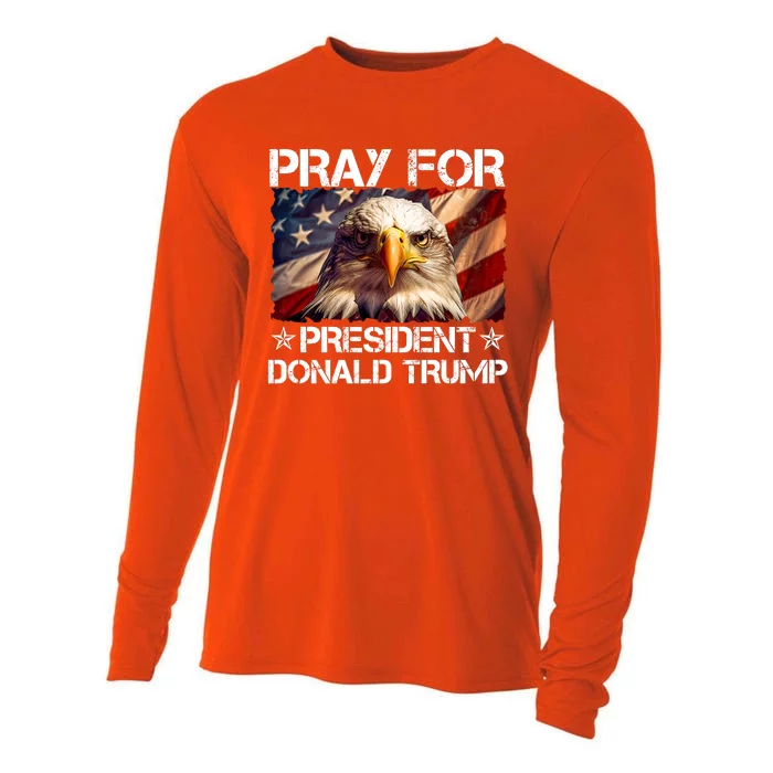 Pray For President Donald Trump American Flag Eagle Cooling Performance Long Sleeve Crew