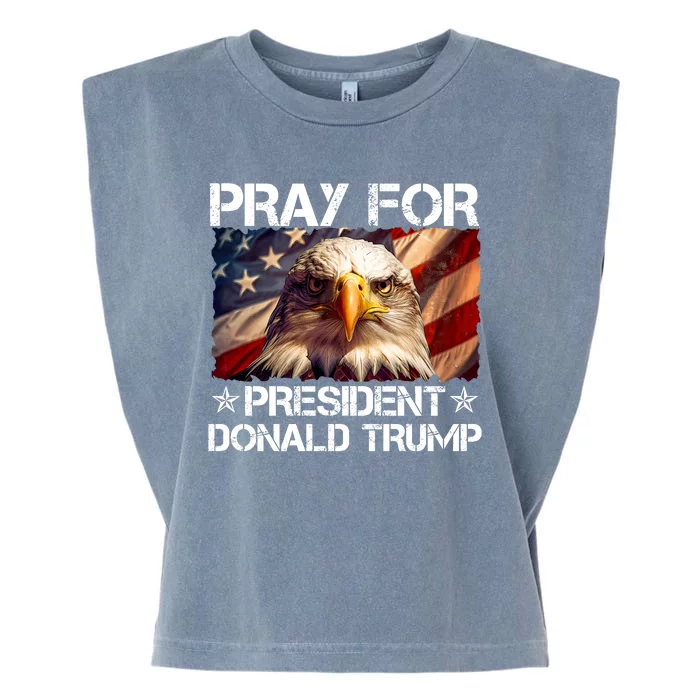 Pray For President Donald Trump American Flag Eagle Garment-Dyed Women's Muscle Tee