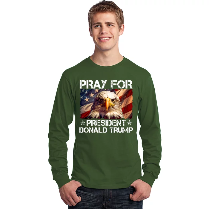 Pray For President Donald Trump American Flag Eagle Long Sleeve Shirt