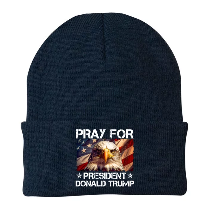 Pray For President Donald Trump American Flag Eagle Knit Cap Winter Beanie