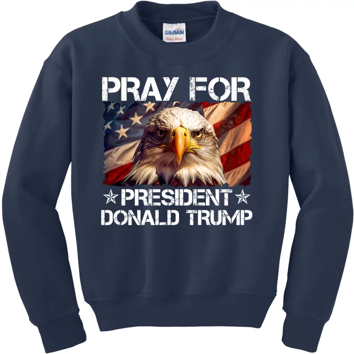 Pray For President Donald Trump American Flag Eagle Kids Sweatshirt