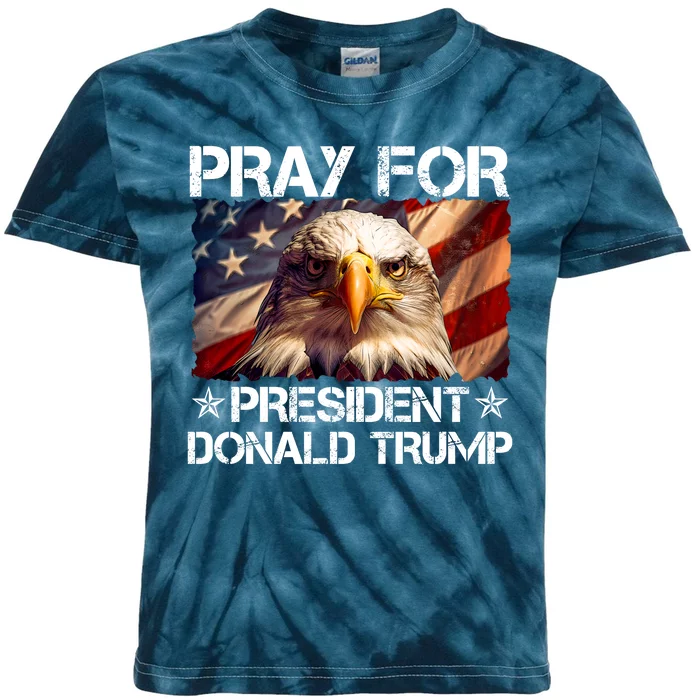 Pray For President Donald Trump American Flag Eagle Kids Tie-Dye T-Shirt