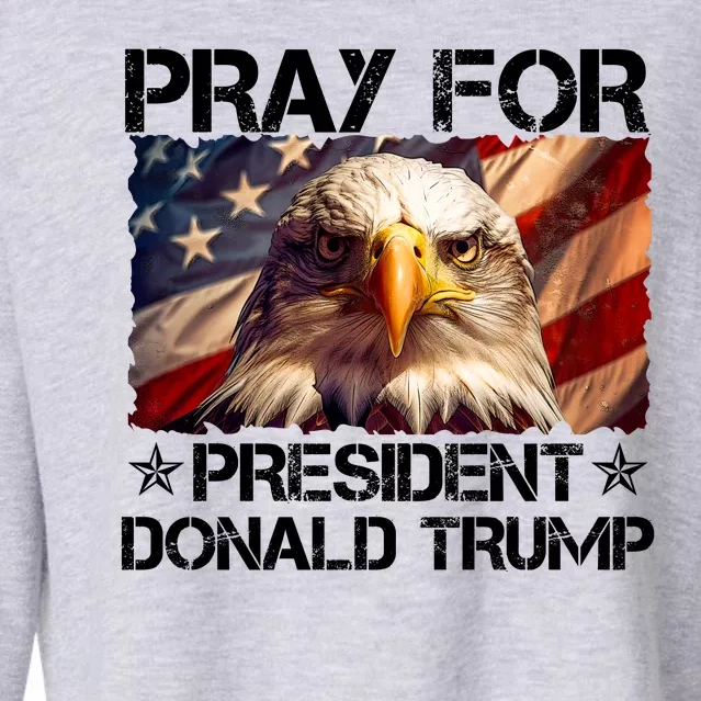 Pray For President Donald Trump American Flag Eagle Cropped Pullover Crew