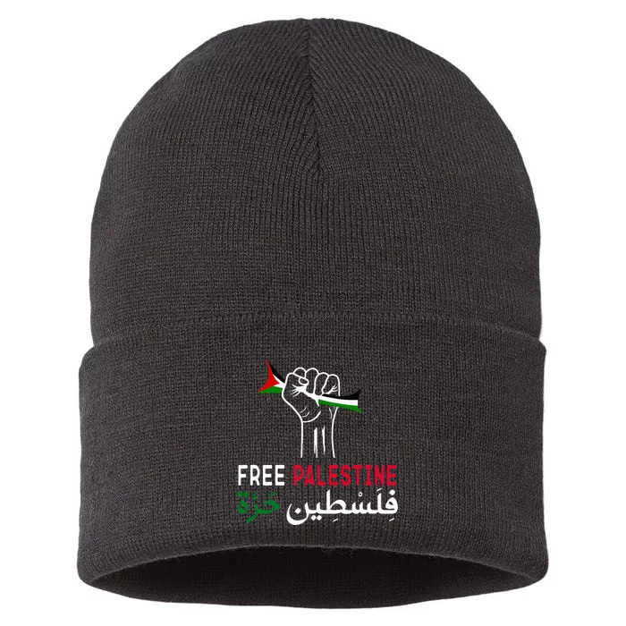 Palestine Free Palestine in Arabic Free Gaza Palestine Flag Sustainable Knit Beanie