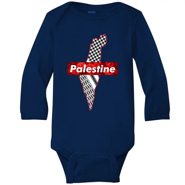 Palestine Free Palestine Free Gaza Palestine Flag Arabic Cool Gift Baby Long Sleeve Bodysuit