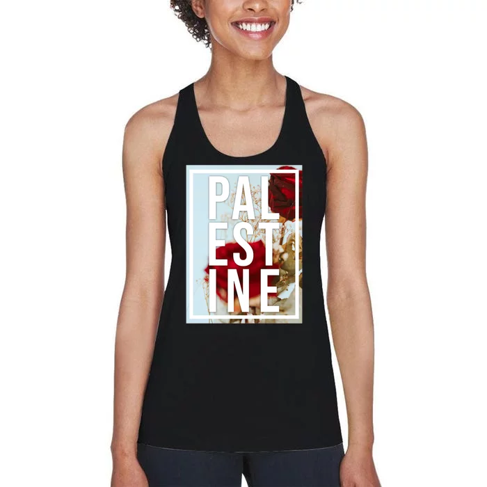 Palestine Free Palestine Free Gaza Palestine Flag Arabic Design Women's Racerback Tank