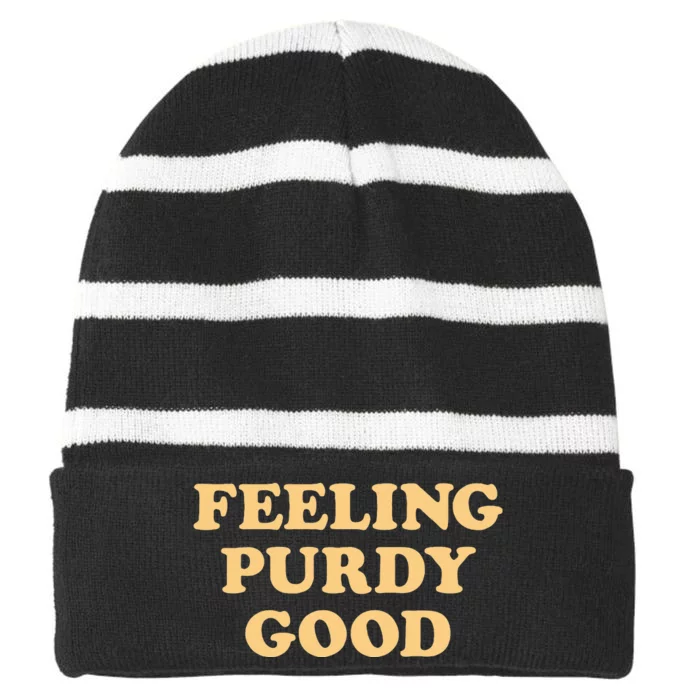 Pu.Rdy Feeling Pur.Dy Good Meme Striped Beanie with Solid Band